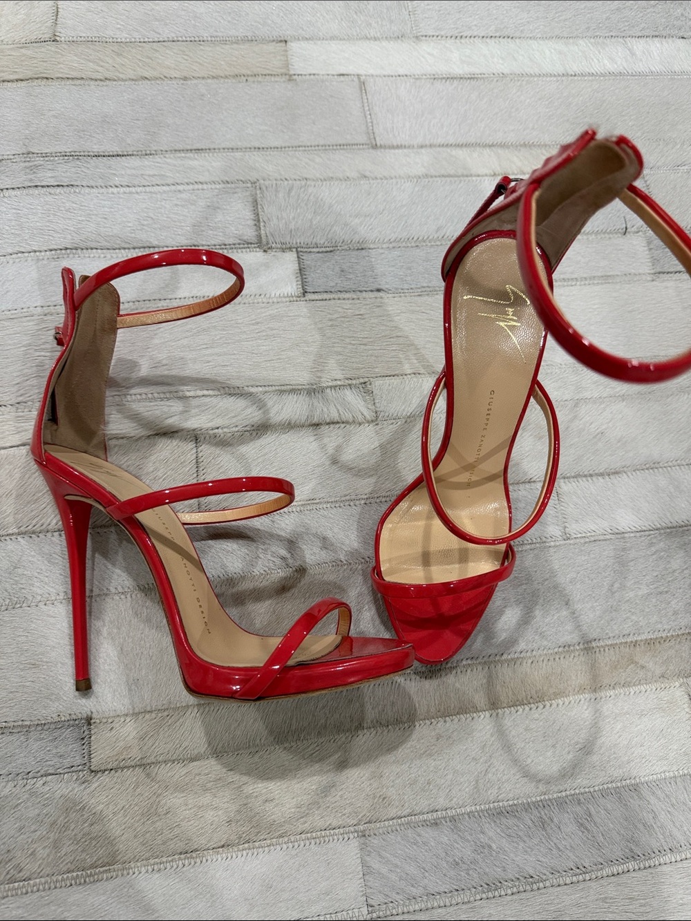 Giuseppe Zanotti coral Patent Multi-Strap Stiletto Sandals